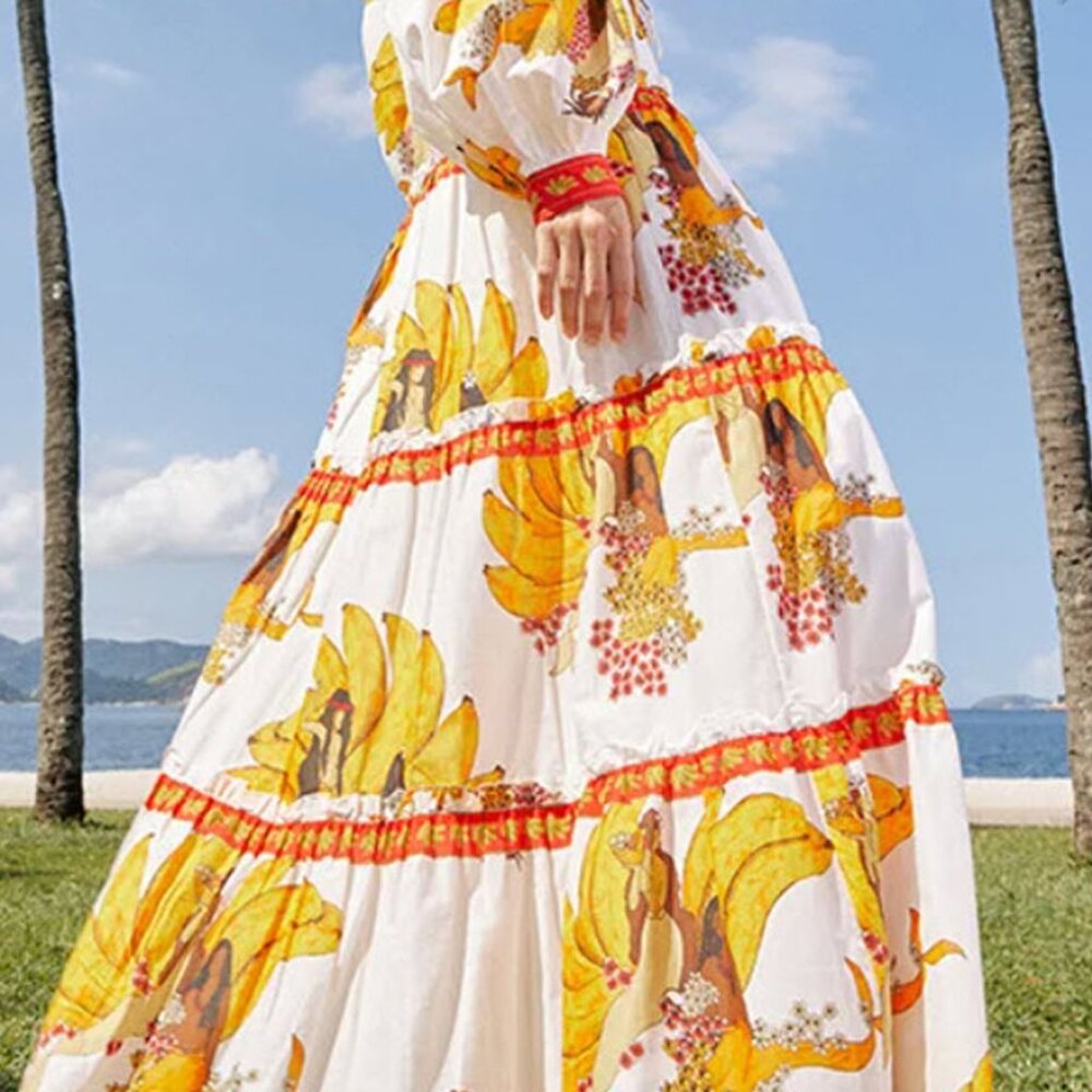 FARM RIO Off-White Mermaid Bananas Maxi Skirt - Picture 2 of 13